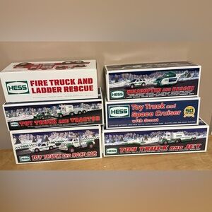 Hess collectible Toy Trucks and Helicopter Set - Green and White